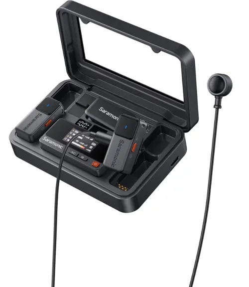 Kit Microfon wireless Saramonic Air, 2x microfon, 1x receptor, 2x lavaliere, Wireless, Type-C, 3.5mm TRS, Carcasa incarcare