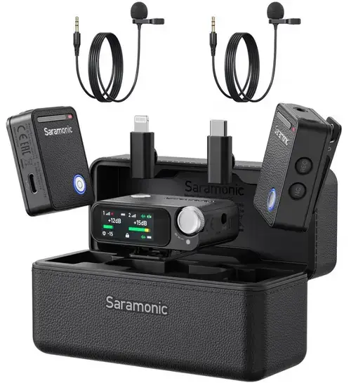 Microfon wireless Saramonic Ultra 03, 1x Receiver, 2x Microfon, Lavaliere, Autonomie microfon 6 ore, Raza de actiune 250-300m, Noise canceling, Negru