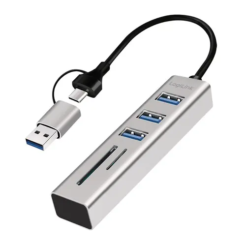 Hub extern LogiLink, USB 3.0 x 3, conectare USB-C 3.0, Argintiu