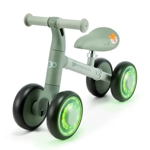 Bicicleta copii KinderKraft  CUTIE FLASH, 4 roti, sezut reglabil 26-28 cm, lumini RGB, Verde
