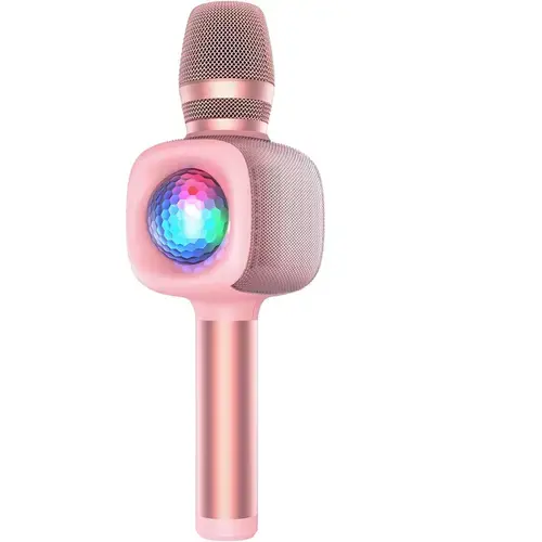 Microfon OneOdio, wireless, conectare prin Bluetooth 5.2, sensibilitate -52 dB, acumulator 1800 mAh, karaoke, Iluminare, 4 moduri voce, Roz