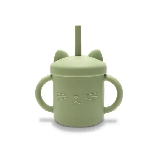 Canuta cu manere si pai Lorelli, din silicon natural, 9 luni+, Verde