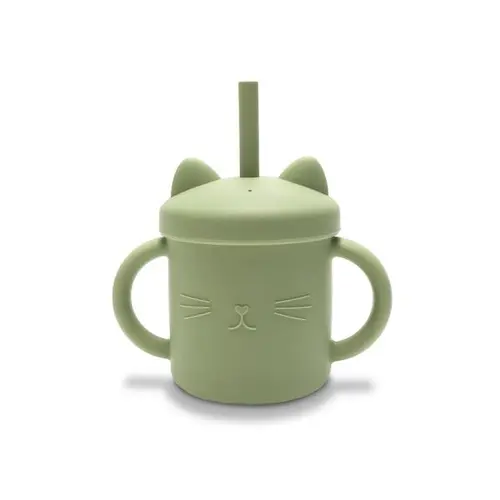 Canuta cu manere si pai Lorelli, din silicon natural, 9 luni+, Verde