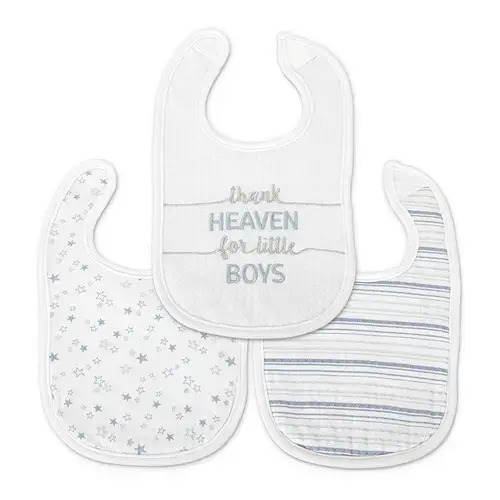 Set 3 bavete bumbac pentru nou-nascut Lorelli, inchidere cu velcro, potrivit pentru hranire si in perioada eruptiei dentare, 0 luni+, Albastru