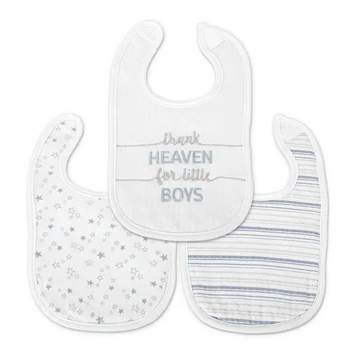 Set 3 bavete bumbac pentru nou-nascut Lorelli, inchidere cu velcro, potrivit pentru hranire si in perioada eruptiei dentare, 0 luni+, Albastru
