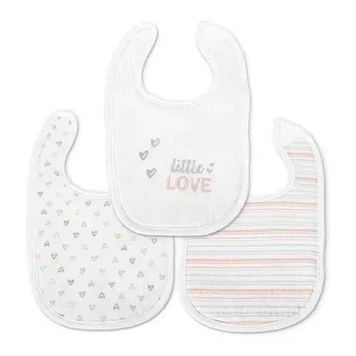 Set 3 bavete bumbac pentru nou-nascut Lorelli, inchidere cu velcro, potrivit pentru hranire si in perioada eruptiei dentare, 0 luni+, Roz