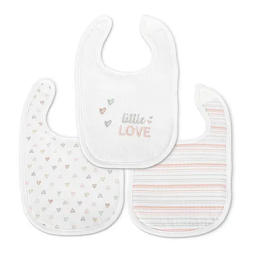 Set 3 bavete bumbac pentru nou-nascut Lorelli, inchidere cu velcro, potrivit pentru hranire si in perioada eruptiei dentare, 0 luni+, Roz
