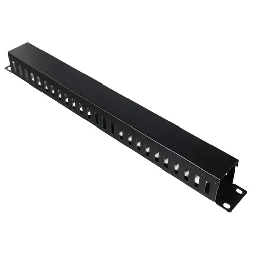 Panou gestionare cabluri SPACER, tip masca orizontala perforata, 19 inch, 1U, 1mm, Negru