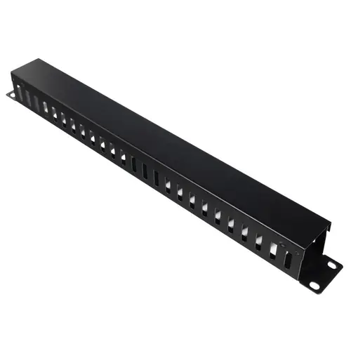 Panou gestionare cabluri SPACER, tip masca orizontala perforata, 19 inch, 1U, 1mm, Negru