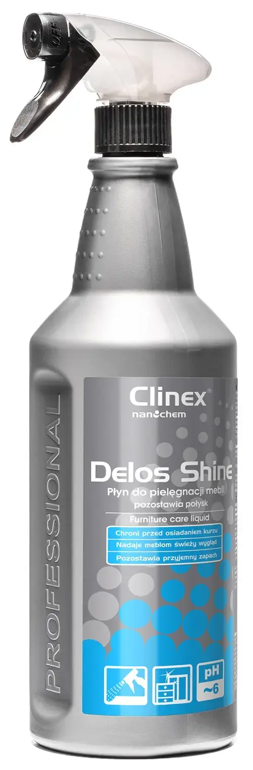 Solutie CLINEX Delos Shine, 1 litru, cu pulverizator, pentru curatare si stralucire mobila