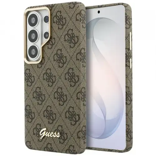 Husa MagSafe pentru Samsung Galaxy S26 S942, Guess, 4G Script Logo, Maro