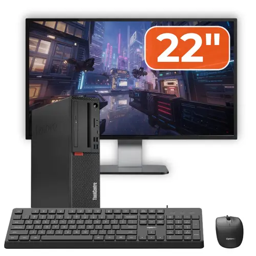 Pachet PC refurbished Lenovo ThinkCentre M720s SFF, Intel Pentium Gold G5600 3.90GHz, 8GB DDR4, 256GB SSD NVMe + Monitor 22" + cadou tastatura si mouse OptimX Pro KM500