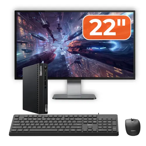 Calculator Sistem PC Refurbished Lenovo ThinkCentre M70q G3, Intel Core i5-12600T 2.10 - 4.60GHz, 8GB DDR4, 256GB SSD NVMe + Monitor 22" + cadou tastatura si mouse OptimX Pro KM500