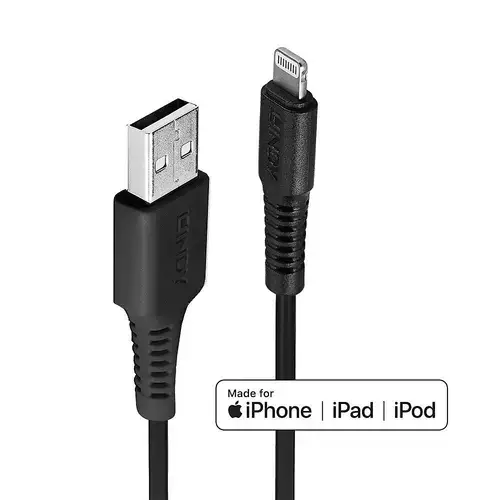 Cablu de date Lindy LY-31322, 3m, USB A 2.0 - Lightning, Negru