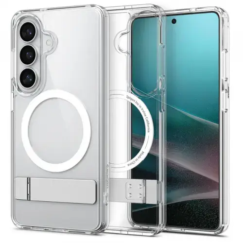 Husa MagSafe pentru Samsung Galaxy S26 S942, Spigen, Ultra Hybrid S, Transparenta Alba