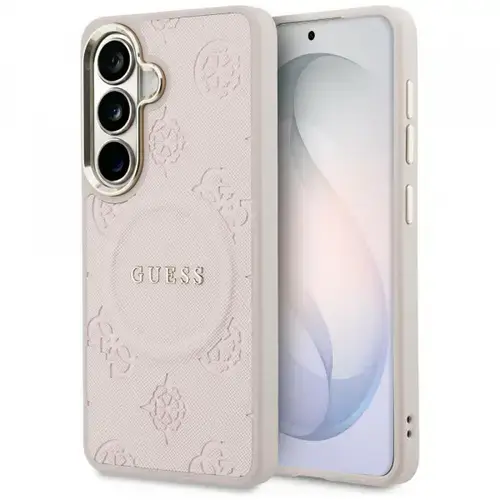 Husa MagSafe pentru Samsung Galaxy S26 S942, Guess, Saffiano Peony Embossed Ring, Roz