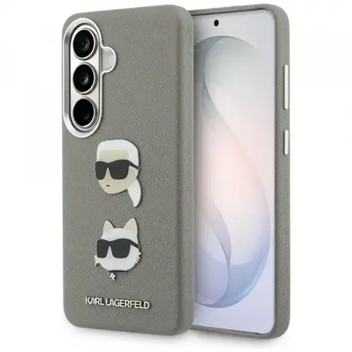 Husa pentru Samsung Galaxy S26 S942, Karl Lagerfeld, Saffiano Karl & Choupette's Head Pin, Gri
