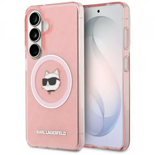 Husa MagSafe pentru Samsung Galaxy S26 S942, Karl Lagerfeld, IML Choupette Head on KL Repeated Logo, Roz