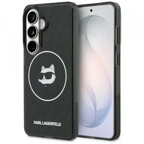Husa MagSafe pentru Samsung Galaxy S26 S942, Karl Lagerfeld, IML Choupette Head on KL Repeated Logo, Negru