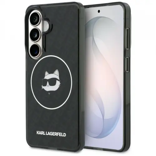 Husa MagSafe pentru Samsung Galaxy S26 S942, Karl Lagerfeld, IML Choupette Head on KL Repeated Logo, Negru