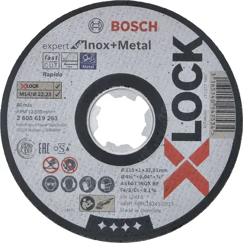 Disc abraziv pentru otel inoxidabil si metal Bosch, 115 x 1 x 22.23 mm