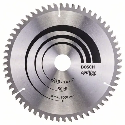 Disc pentru fierastraie electrice, Bosch, Optiline Wood, 216x30x2.8 mm, 60 dinti, Otel, Argintiu