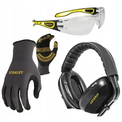 Set accesorii de protectie Stanley, ochelari de protectie, manusi nitrilice x 2