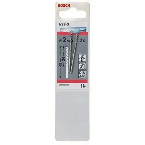 Set 2 burghie metal Bosch, HSS-G, 2 mm, tija cilindrica, 20 cm