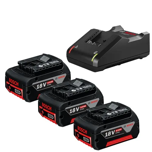 Set 3 acumulatori si incarcator rapid Bosch Prifessional 0615990L3T, 18 V, 5 Ah, tehnologie CoolPack