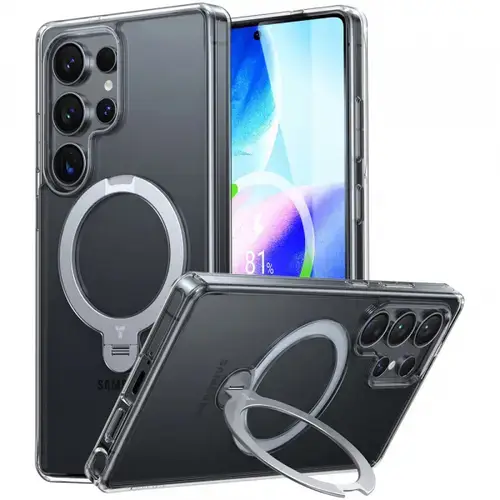 Husa MagSafe pentru Samsung Galaxy S25 Ultra S938, Torras, Ostand Spin, Transparenta