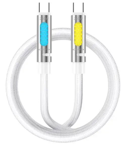 Cablu Date si Incarcare USB-C - USB-C BWOO X325C-C Led, 240W, 1.2m, Alb