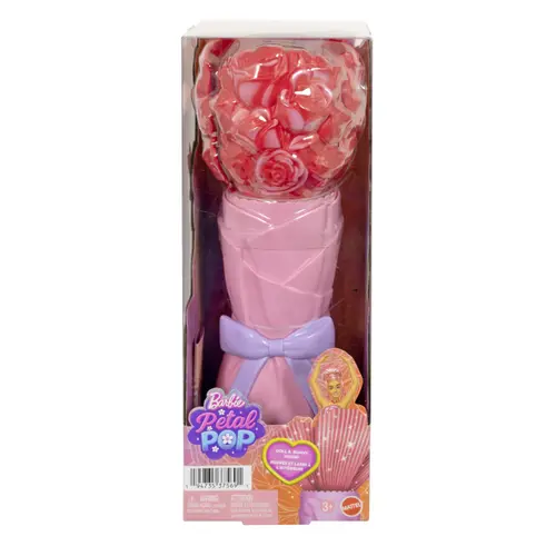 Set Papusa Barbie Petal Pop Trandafir rosu si accesorii