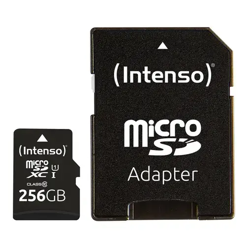 Card de memorie Intenso Premium, 256GB, microSDXC, Clasa 10, UHS-I U1 + Adaptor SD