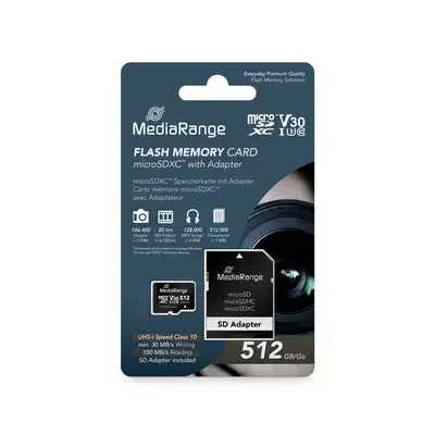 Card de memorie MediaRange MR947, microSDXC, 512GB, Clasa 10, UHS-I U1 + Adaptor SD inclus