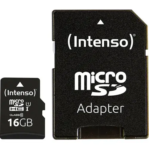 Card de memorie Intenso, 16GB, microSDHC, UHS-I, Clasa 10 + Adaptor SD