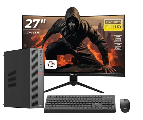 Calculator Sistem Desktop Office OptimX T5 SFF cu procesor Intel Core i5-9400, 16GB DDR4, 512GB SSD, Win11 Pro și Monitor Curbat 27inch FHD, IPS, LED + kit tastatura si mouse Pro KM500 cu fir