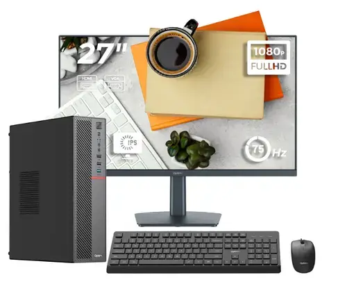 Calculator Pachet PC Office OptimX T5 SFF cu procesor Intel Core i5-9400,16GB DDR4, 1TB SSD, Win11 Pro si Monitor 27inch FHD, IPS, LED + kit tastatura si mouse Pro KM500 cu fir