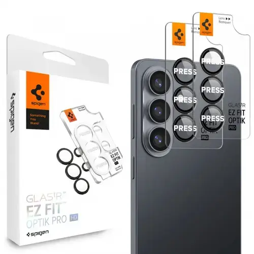 Folie de protectie Camera Spate Spigen GlastR EZ FIT Optik Pro HD pentru Samsung Galaxy S26 Plus S947, Sticla Securizata, Set 2 bucati, Neagra