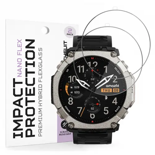 Folie de protectie Ecran Techsuit Nano Flex pentru Amazfit T-Rex Ultra 2, Plastic, Set 2 bucati, Neagra