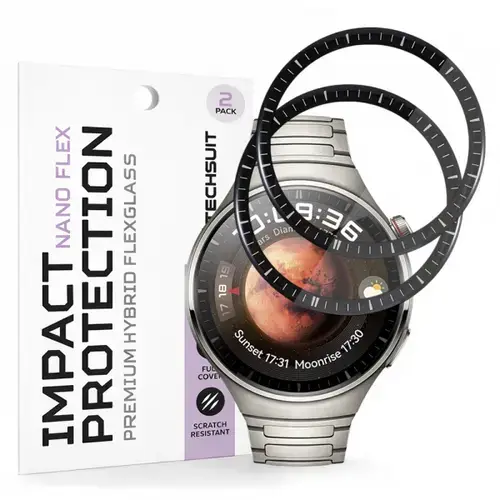 Folie Protectie Techsuit Nano Flex pentru Huawei Watch 4 Pro, Set 2 bucati, Plastic, Neagra