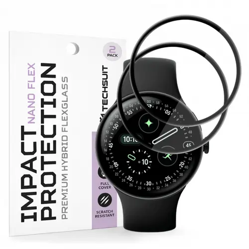 Folie Protectie Techsuit Nano Flex pentru Google Pixel Watch 4 45mm, Set 2 bucati, Plastic, Neagra