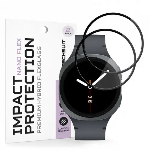 Folie Protectie Techsuit Nano Flex pentru Samsung Galaxy Watch8 40mm, Set 2 bucati, Plastic, Neagra