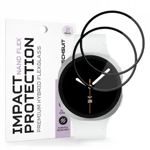 Folie Protectie Techsuit Nano Flex pentru Samsung Galaxy Watch8 44mm, Set 2 bucati, Plastic, Neagra
