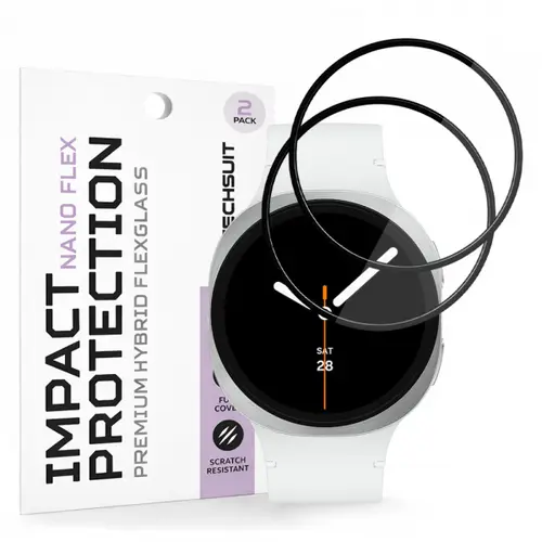 Folie Protectie Techsuit Nano Flex pentru Samsung Galaxy Watch8 44mm, Set 2 bucati, Plastic, Neagra