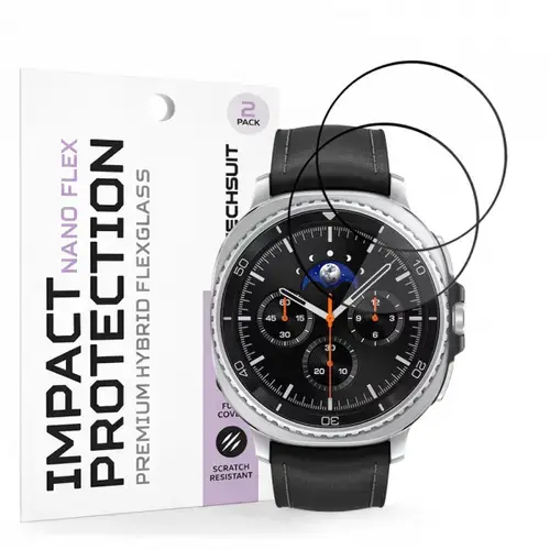 Folie Protectie Techsuit Nano Flex pentru Samsung Galaxy Watch8 Classic, Set 2 bucati, Plastic, Neagra