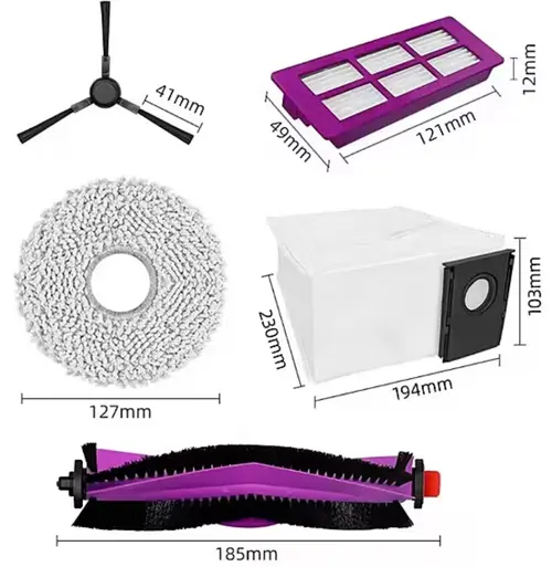 Set de accesorii pentru Midea V15, Perie laterala, Lavete mop x2, Perie rotativa, Filtru, Sac praf