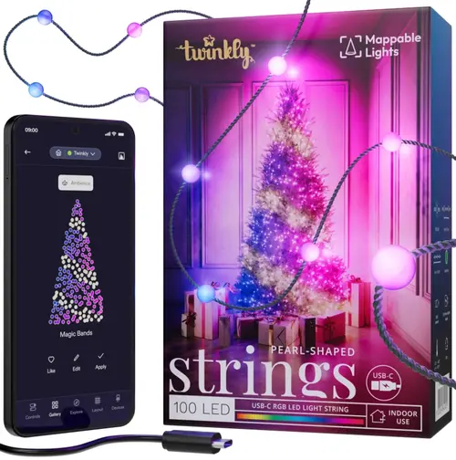 Instalatie pentru brad de Craciun Twinkly TWKP100RGB-G, Wi-Fi, bluetooth, RGB, USB-C 6m