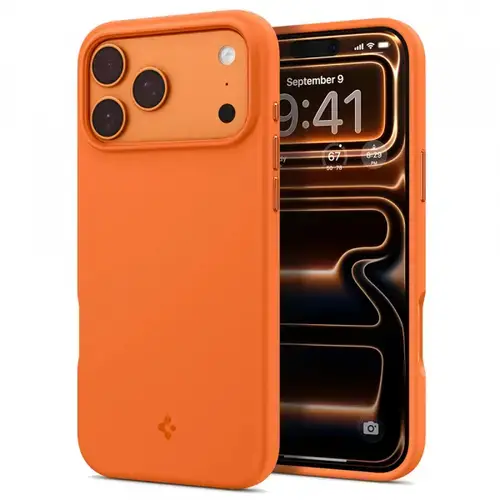 Husa MagSafe pentru Apple iPhone 17 Pro, Spigen, Silicone Fit, Portocalie