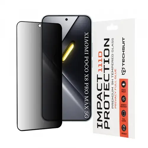 Folie de protectie Ecran Privacy Techsuit pentru Xiaomi Poco X8 Pro Max, Sticla Securizata, Full Glue, 111D