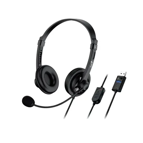 Casti cu fir Genius HS-230U, microfon, USB, 2.4m, Negru